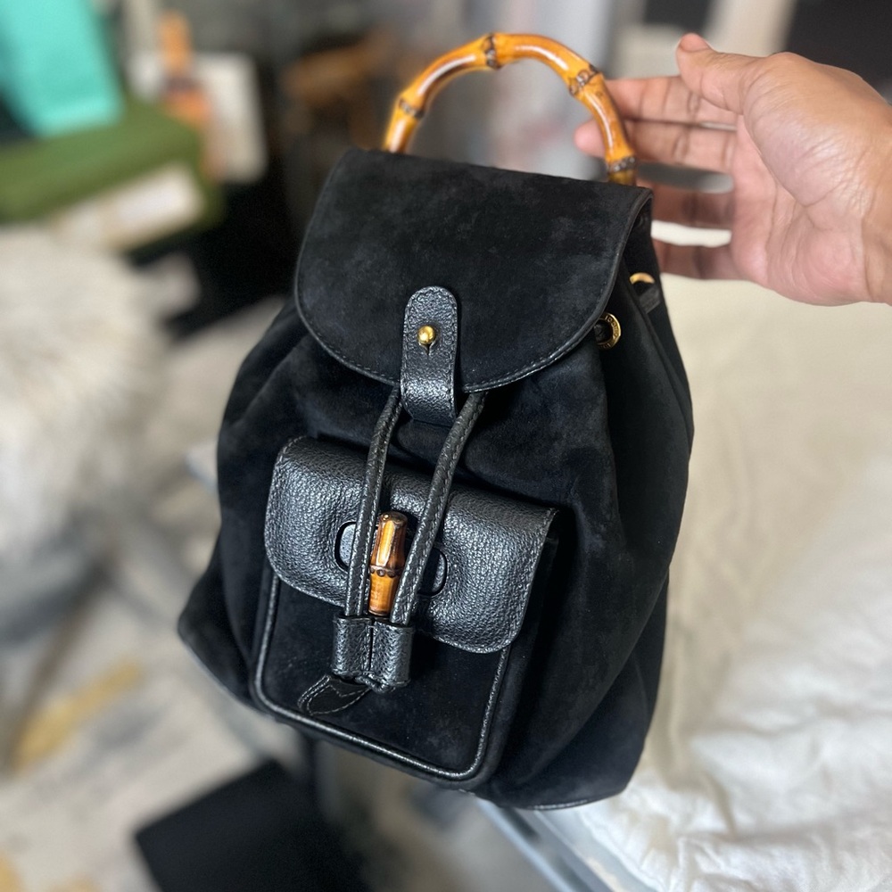 Gucci suede bamboo mini backpack